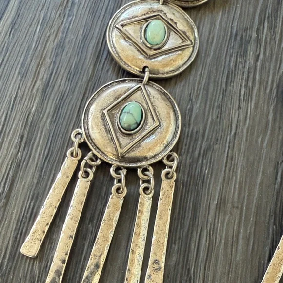 The 2Bandits Stainless Steel And Turquoise Howlite Concho Feather Drop Earring - Picture 4 of 7